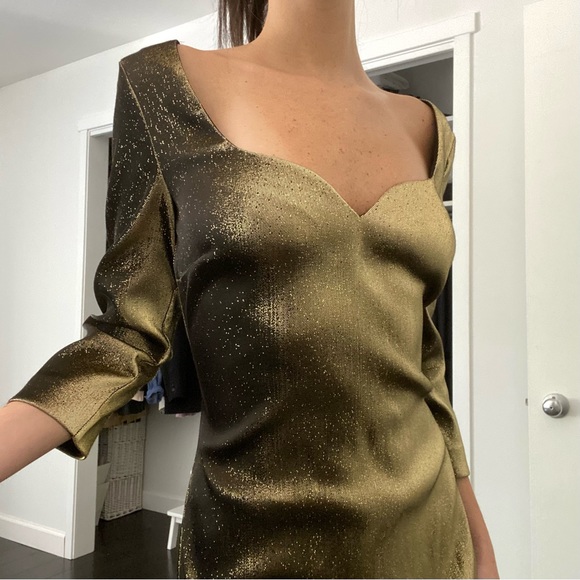 Area Metallic Pyrite Gold Midi Sheath Dress NWT - Picture 3 of 10
